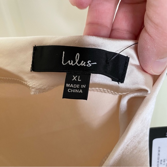 Lulu’s Satin Cowl Neck Cami Tank Top Beige Fly Open Back Hold Onto Love XL NWT - Picture 11 of 16
